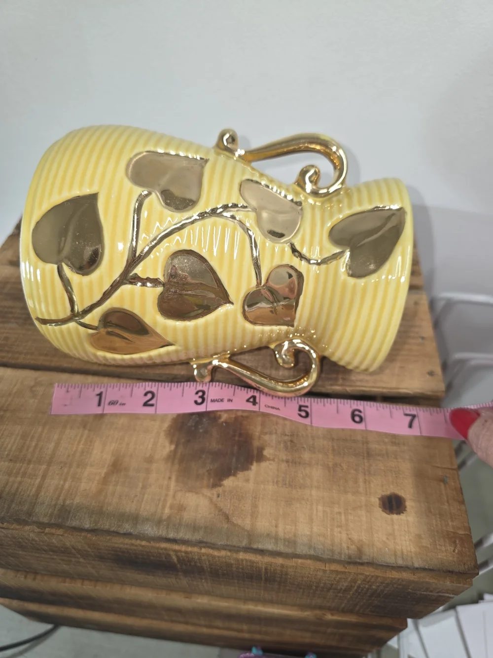 Shawnee Pottery USA #805 Yellow Ceramic Vase with Gold Leaf Accents